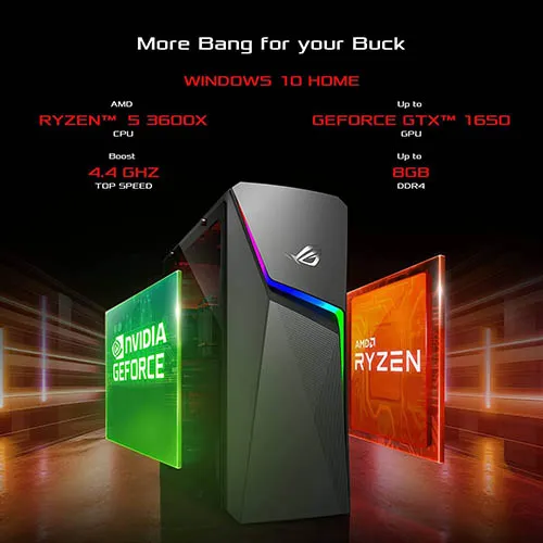 ASUS ROG Strix GL10, 6 Cores AMD Ryzen 5-3600X 3rd Gen, Gaming Desktop (8GB/1TB HDD + 256GB SSD/4GB NVIDIA GeForce GTX 165