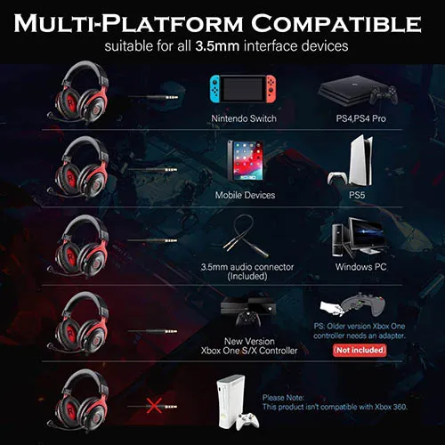 EKSA E900 Wired Stereo Gaming Headset-Over Ear Headphones with Noise Canceling Mic, Detachable Headset Compatible with PS4