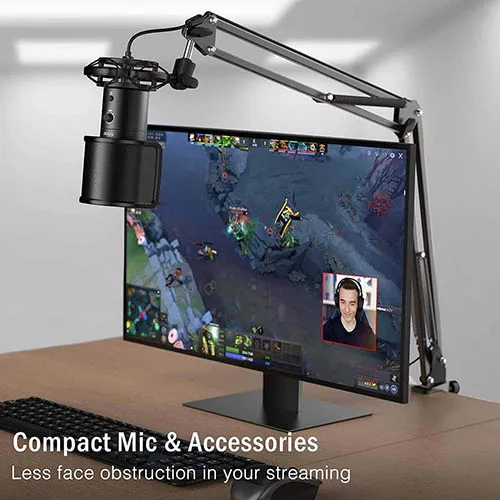 FIFINE US Gaming Streaming Microphone Kit for PC Computer, Condenser Mic Set with Arm Stand Mute Button & Gain, Mic Studi
