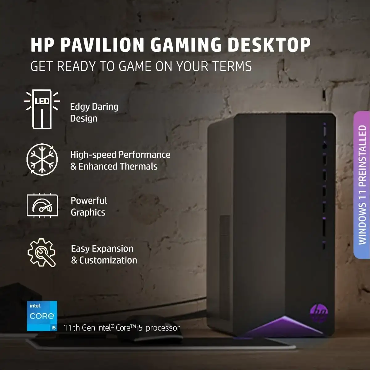 HP Pavilion Gaming Desktop PC 11th Gen Intel Core i5 Processor (16GB/1TB SSD/NVIDIA GeForce RTX 3060Ti 8GB