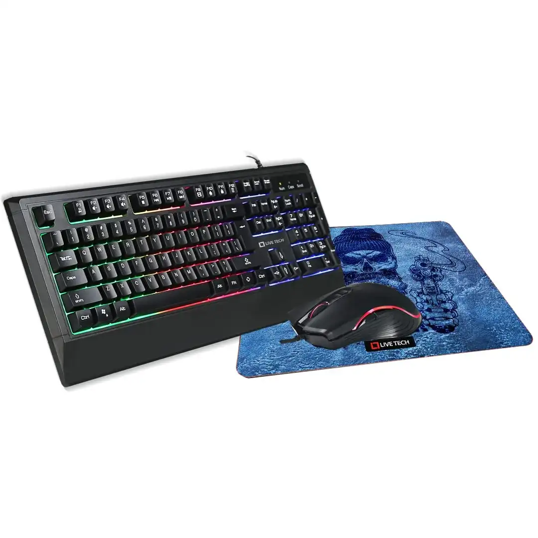 Live Tech DevilX Gaming RGB Keyboard Mouse with MousePad Rainbow light for letter illuminated backlit on/off FN+ backlit B