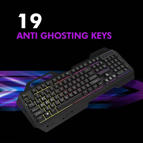 Wings Grind 100 Gaming Keyboard with Metallic casing 19 Anti-ghosting Key and Changeable Backlight, Black