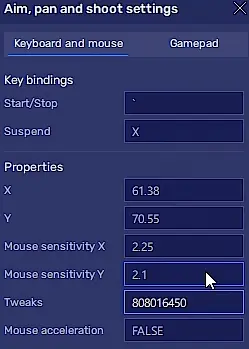 Aim, pai and shoot Settings